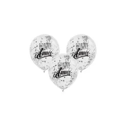 3 Ballons 30 Cm Transparents Bonne Année Confettis Papier De Soie ARGENT -Perruque Soldes 3 ballons bonne annee confettis argent 2