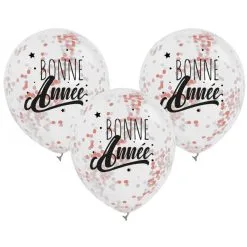 3 Ballons 30 Cm Transparents Bonne Année Confettis Papier De Soie ROSEGOLD -Perruque Soldes 3 ballons bonne annee confettis rose gold 2