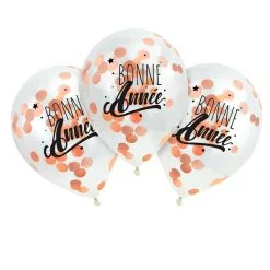 3 Ballons 30 Cm Transparents Bonne Année Confettis Papier De Soie ROSEGOLD