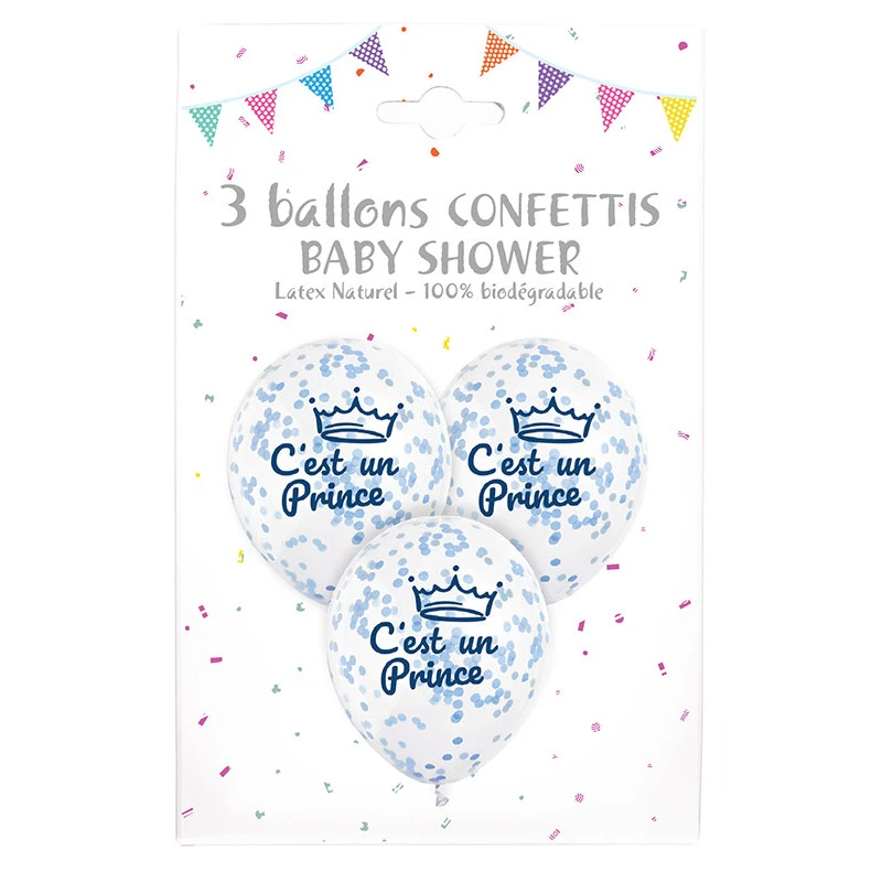 3 Ballons C'EST UN PRINCE 12'' 30 Cm Confettis Papier Bleu 3 3 Ballons C'EST UN PRINCE 12'' 30 Cm Confettis Papier Bleu