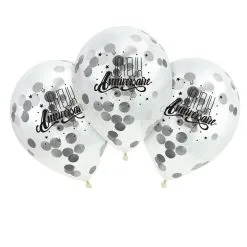 3 Ballons JOYEUX ANNIVERSAIRE Confettis Papier Argent