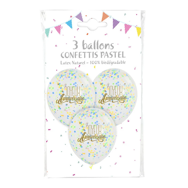 3 Ballons JOYEUX ANNIVERSAIRE Confettis Papier Pastel 4 3 Ballons JOYEUX ANNIVERSAIRE Confettis Papier Pastel – Image 2