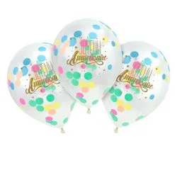 3 Ballons JOYEUX ANNIVERSAIRE Confettis Papier Pastel