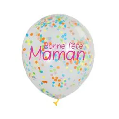 3 Ballons Transparents Confettis MULTI Bonne Fête Maman -Perruque Soldes 3 ballons transparents confettis multi bonne fete maman 2