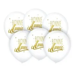 6 Ballons Bonne Année Blanc/or