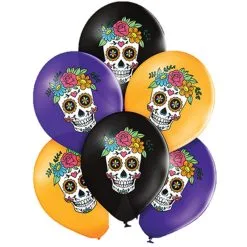 6 Ballons Latex 30 Cm Dia De La Muerte -Perruque Soldes 6 ballons imprimes dia de la muerte 2