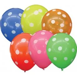 6 Ballons Imprimés Pois Blanc 30 Cm - Coloris Assortis