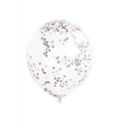 6 Ballons Transparents 30 Cm Confettis - Argent
