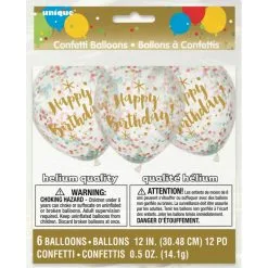 6 Ballons Transparents Happy Birthday 30cm Avec Confettis Multicolore