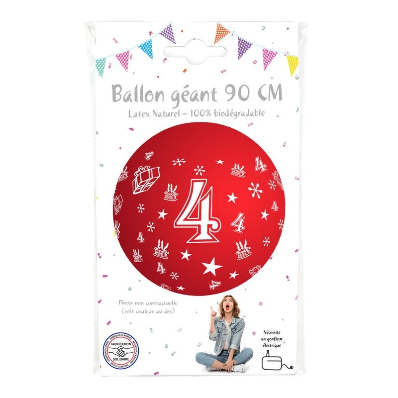 Ballon Géant 90cm Chiffre 4 Coloris Aléatoires 4 Ballon Géant 90cm Chiffre 4 Coloris Aléatoires – Image 2