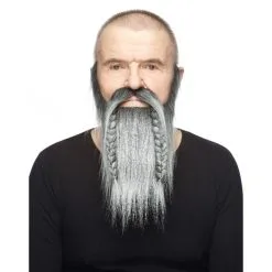 Barbe + Moustache Captain Viking Longue Grise Mèché De Blanc (061)