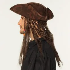 Chapeau De Pirate Dirty Joe Avec Cheveux Long -Perruque Soldes chapeau de pirate avec cheveux long 1