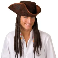 Chapeau De Pirate Dirty Joe Avec Cheveux Long -Perruque Soldes chapeau de pirate avec cheveux long 2