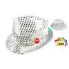 Chapeau SEQUIN ARGENT Clignotant 6 LED 3 PILES LR44 FOURNIES -Perruque Soldes chapeau sequin argent 6 led 3 piles lr44 fournies