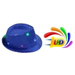 Chapeau SEQUIN BLEU Clignotant 6 LED 3 PILES LR44 FOURNIES -Perruque Soldes chapeau sequin bleu 6 led 2