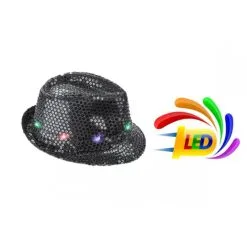 Chapeau SEQUIN NOIR Clignotant 6 LED 3 PILES LR44 FOURNIES -Perruque Soldes chapeau sequin noir 6 led 3 piles lr44 fournies 2