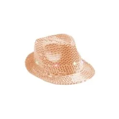 Chapeau SEQUIN ROSEGOLD 6 LED Clignotant 3 PILES LR44 FOURNIES -Perruque Soldes chapeau sequin rosegold 6 led 1