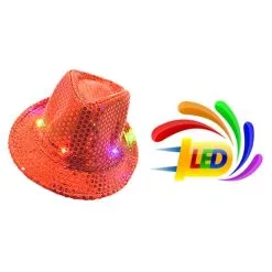 Chapeau SEQUIN ROUGE Clignotant 6 LED 3 PILES LR44 FOURNIES -Perruque Soldes chapeau sequin rouge 6 led 2