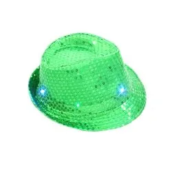 Chapeau SEQUIN VERT Clignotant 6 LED 3 PILES LR44 FOURNIES -Perruque Soldes chapeau sequin vert 6 led 1