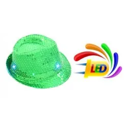 Chapeau SEQUIN VERT Clignotant 6 LED 3 PILES LR44 FOURNIES -Perruque Soldes chapeau sequin vert 6 led 2