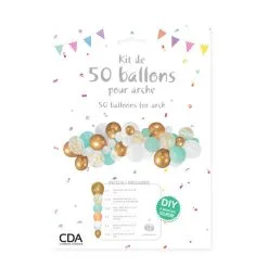 Kit De 50 Ballons Pour Arche OR/BLANC/VERT -Perruque Soldes kit de 50 ballons pour arche or blanc mariage evjf 1