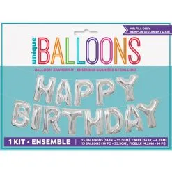 Kit Guirlande Ballons Mylar- Argent 36cm Happy Birthday