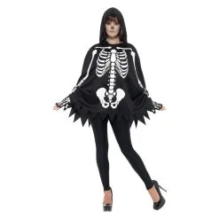 Kit Squelette, Unisexe, Noir, Avec Poncho Et Des Gants