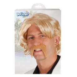 Perruque Chuck Blond Avec Moustache -Perruque Soldes perruque chuck blond avec moustache 2