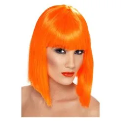 Perruque Glam, Orange Fluo, Cheveux Courts, Dégradés Avec Frange