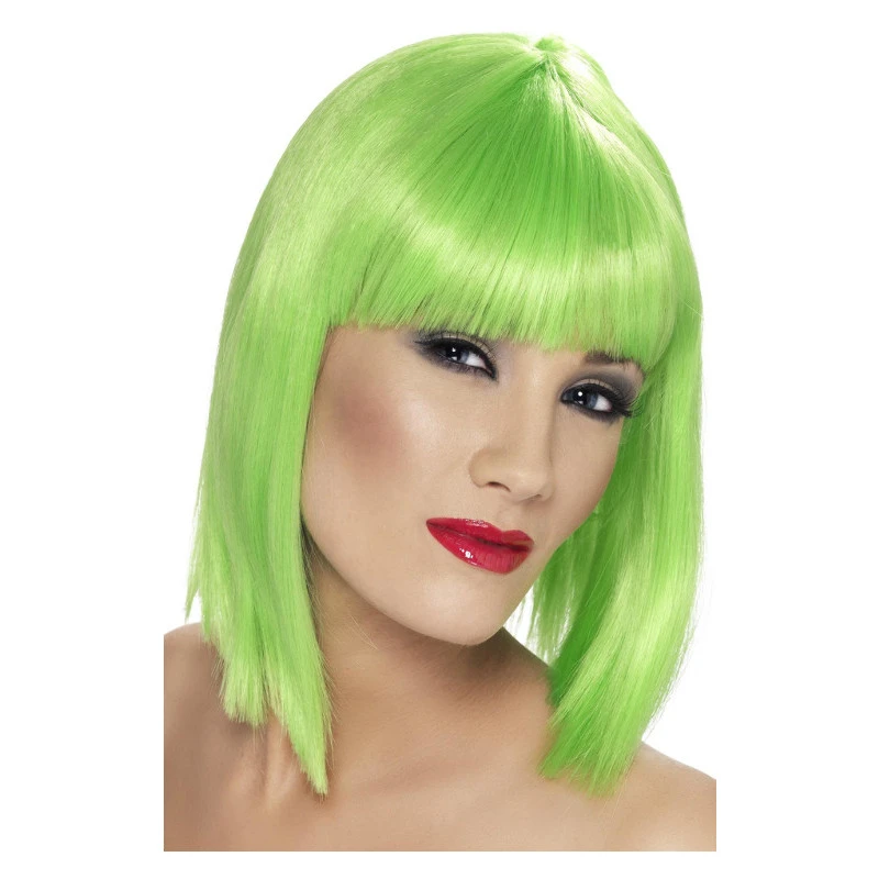 Perruque Glam, Verte Fluo, Cheveux Courts, Dégradés Avec Frange 3 Perruque Glam, Verte Fluo, Cheveux Courts, Dégradés Avec Frange