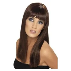 Perruque Glamourama, Brune, Cheveux Longs, Lisses Avec Frange