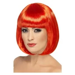 Perruque Partyrama, 12 Pouces, Rouge, Bob Court Avec Frange