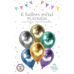 6 Ballons 30 Cm PLATINIUM Métalisés Assortis
