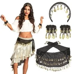 Set Belly Dance Noir (bandeau, Bracelets Et Ceinture)