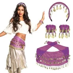 Set Belly Dance Pourpre (bandeau, Bracel Ets Et Ceinture)