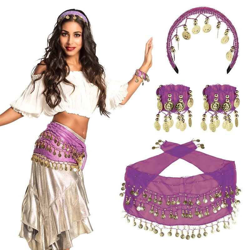 Set Belly Dance Pourpre (bandeau, Bracel Ets Et Ceinture) 3 Set Belly Dance Pourpre (bandeau, Bracel Ets Et Ceinture)