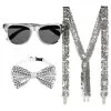 Set D'accessoires Argent Lunettes Party . Noeud Papillon Et Bretelles -Perruque Soldes set d accessoires argent lunettes party noeud papillon et bretelles
