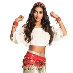 Set Gypsy Rouge Bandeau, Bracelets Et Ceinture
